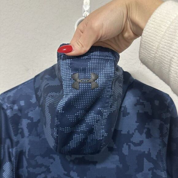 Under Armour Mens Coldgear Blue Camo Hoodie Sweatshirt Size Small Loose Fit - Picture 8 of 9